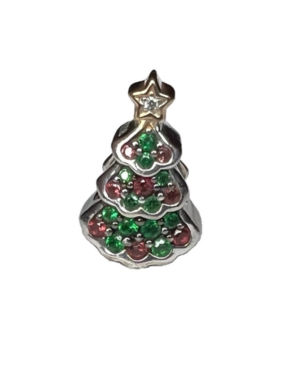 Sterling Silver 925 RL CZ Red Green Two Tone Christmas Tree Charm